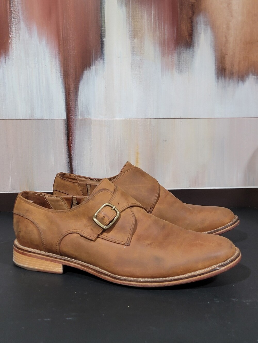 Mens J Shoes Brown Leather Monk Strap Buckle Casual Oxford Dress  SZ 10.5